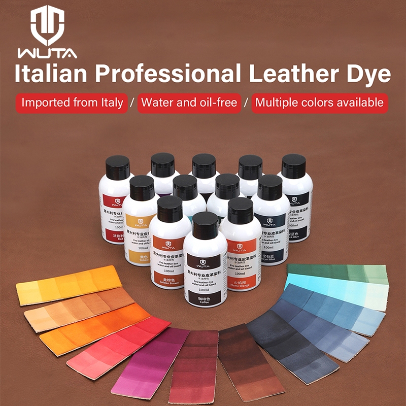 WUTA 100ml สีย้อมหนังนำเข้าจากอิตาลี สีย้อมหนังแบบมืออาชีพด้วยน้ำและน้ำมัน ย้อมสีหนัง น้ำยาเคลือบหนังแกะสลัก