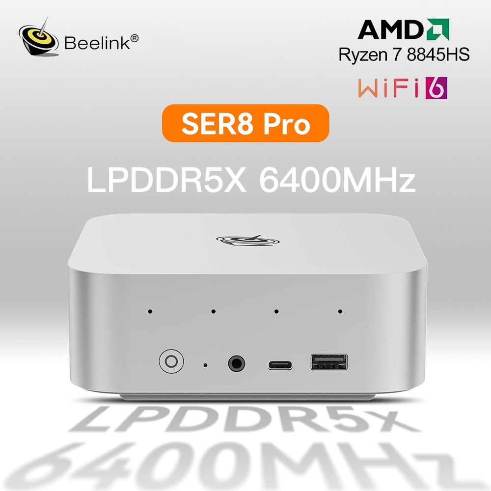 Beelink Mini PC SER8 Pro AMD Ryzen 7 8845HS LPDDR5X 32G 6400MHz Dual M2 NVME PCIe4.0 SSD ช่อง USB4.0