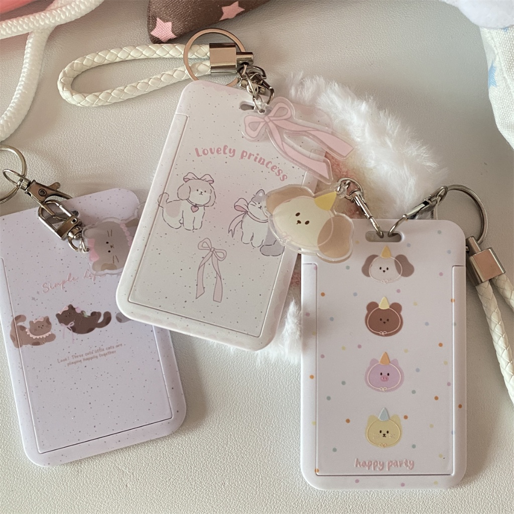 น่ารักหวานเจ้าหญิงแมว3นิ้วผู้ถือบัตรภาพพวงกุญแจบัตรประจําตัวนักเรียนป้องกันการสูญหายฝาครอบป้องกัน