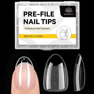 【Local】BORN PRETTY เล็บปลอมครึ่ง Matte ทรงรูปไข่ Pre-shape ใส 12 ขนาด 288 ชิ้น/กล่อง