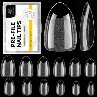 【Local】BORN PRETTY เล็บปลอมครึ่ง Matte ทรงรูปไข่ Pre-shape ใส 12 ขนาด 288 ชิ้น/กล่อง