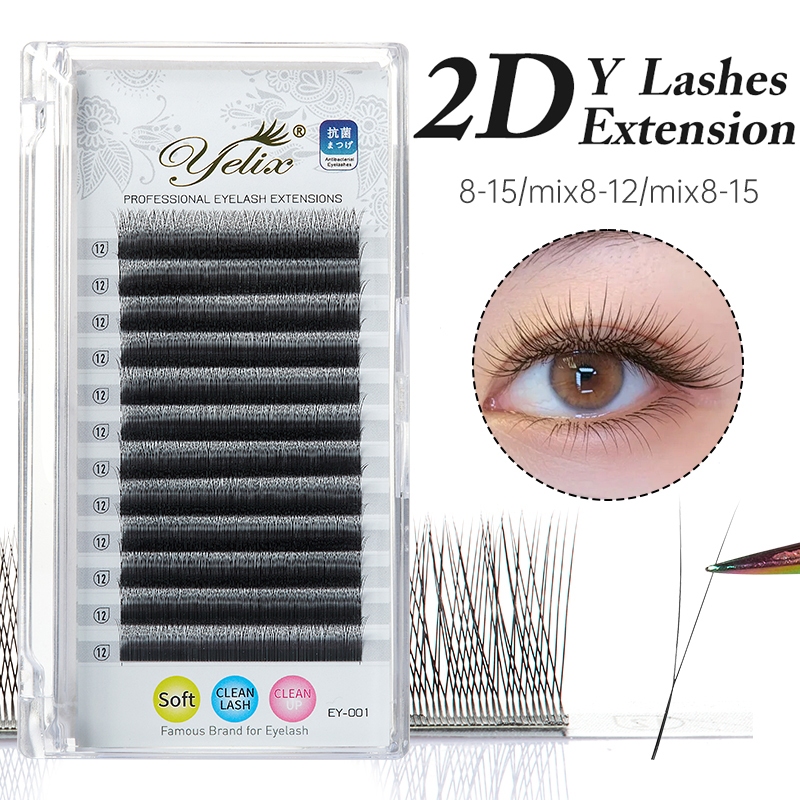 Yelix V-รูปกํามะหยี่ขนาดเล็กดอกไม้ Grafting ขนตาปลอม Supernatural Soft Y Lashes Premade แฟนขนตา