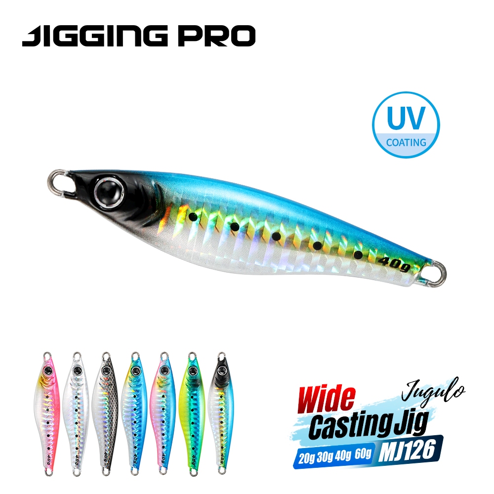 JIGGING PRO 20g 30g 40g 60g JUGULO กว้างหล่อ JIG ช้า Fall Shore Jigging Lure UV เคลือบโลหะ Jig Fishing Lure