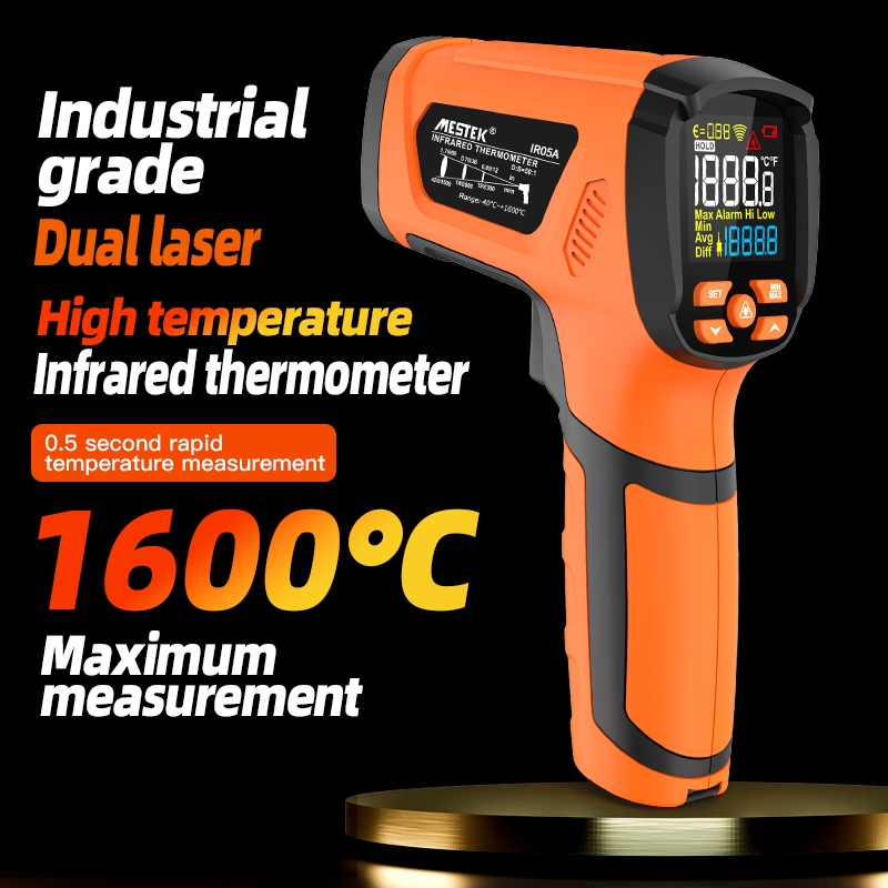 เครื่องวัดอุณหภูมิอินฟราเรดอุตสาหกรรม หน้าจอสี ช่วงสูงสุด 1600°C สําหรับทําอาหาร น้ํามันทําอาหาร อบ