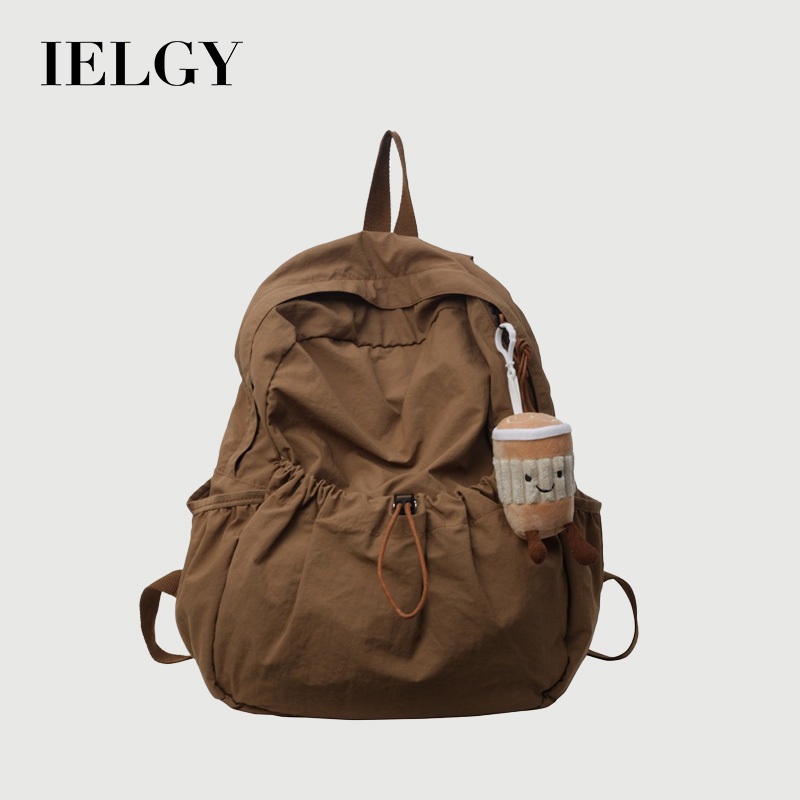 IELGY แฟชั่นจีบกระเป๋าเป้สะพายหลังไนลอนสุภาพสตรี ซอก อินเทรนด์ความจุขนาดใหญ่พนังนักเรียนกระเป๋าเป้สะพายหลัง