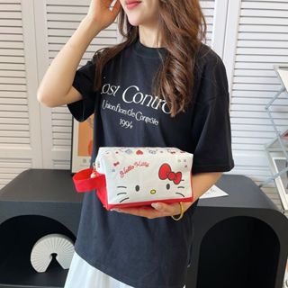 Hello Kitty Oxford Cloth กระเป๋าแต่งหน้าแบบพกพา กระเป๋าใส่อุ…