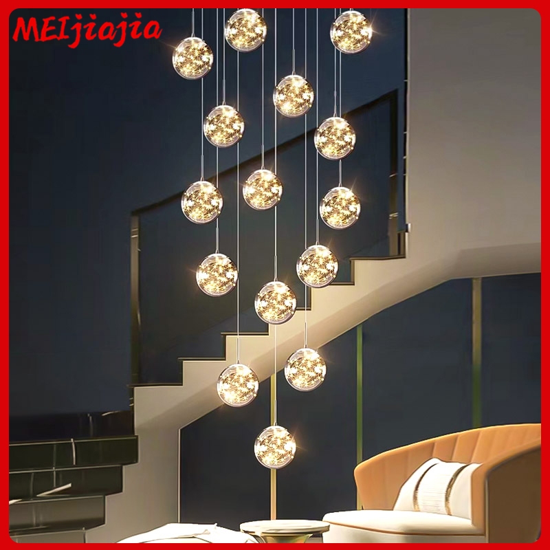 บันไดยาวโคมไฟระย้าห้องรับประทานอาหารจี้โคมไฟห้องนั่งเล่นห้องนอนโคมไฟเพดานตก แต่งในร่ม