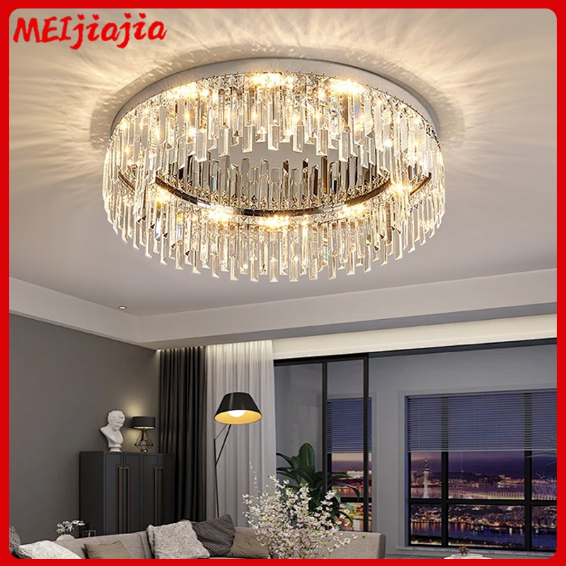 Meijiajia โคมไฟเพดาน LED คริสตัล 3 สี หรูหรา สไตล์โมเดิร์น ไฮเอนด์ เรียบง่าย สําหรับตกแต่งเพดาน ห้องนอน ห้องนั่งเล่น