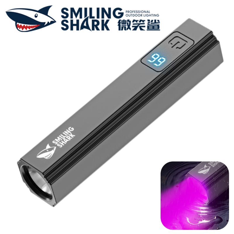 Smiling Shark SD5316 ไฟ UV 2 โหมด 365nm ไฟฉายขนาดเล็กแสงสีม่วงโคมไฟทดสอบ Type-c ชาร์จไฟฉายกันน้ําการทดสอบเงิน