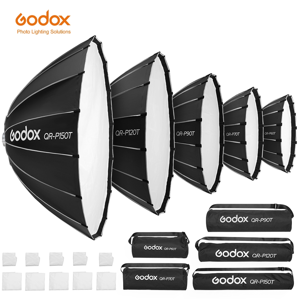 Godox QR-P60T 60CM QR-P90T 90CM QR-P120T 120CM 150CM Quick Release Parabolic Deep Softbox + Honeycomb Grid สําหรับการถ่ายภาพ Flas