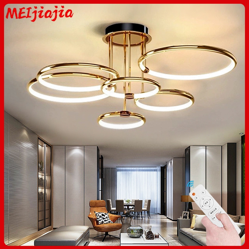 ใหม่ห้องนั่งเล่นโคมไฟระย้าห้องนอนโคมไฟสีทองรอบนอร์ดิกห้องรับประทานอาหารห้องครัวเรือนไฟเพดาน