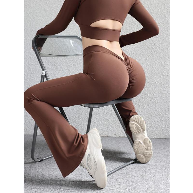 Ladies Back V-Cut Peach Butt-Lifting Naked Sensation Quick-Dry Flared Bootcut กางเกงออกกําลังกาย