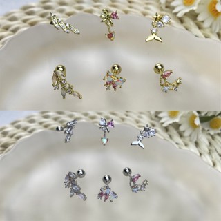 1 ชิ้น G23 ต่างหูเหล็กไทเทเนียมสีเซอร์โคเนียมโบว์หัวใจต่างหู…