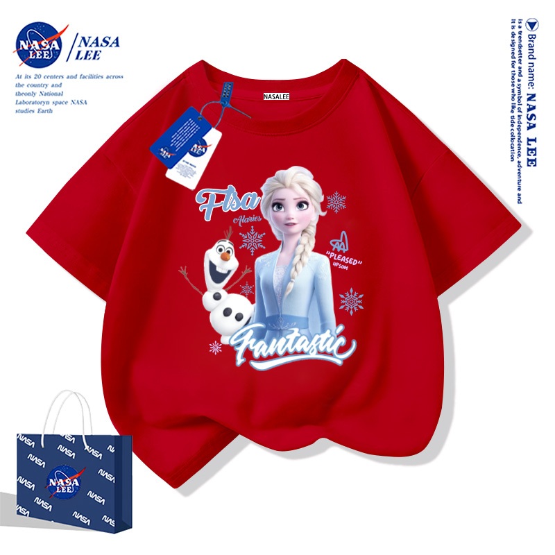 เสื้อยืดแขนสั้นผ้าฝ้ายสีขาวสำหรับเด็ก NASA ลายเจ้าหญิงเอลซ่า สไตล์อเมริกัน สไตล์ใหม่ 2025 เหมาะสำหรับเด็กผู้หญิง เสื้อผ้าสบายและเหมาะกับการพักผ่อน - รูปที่ 2