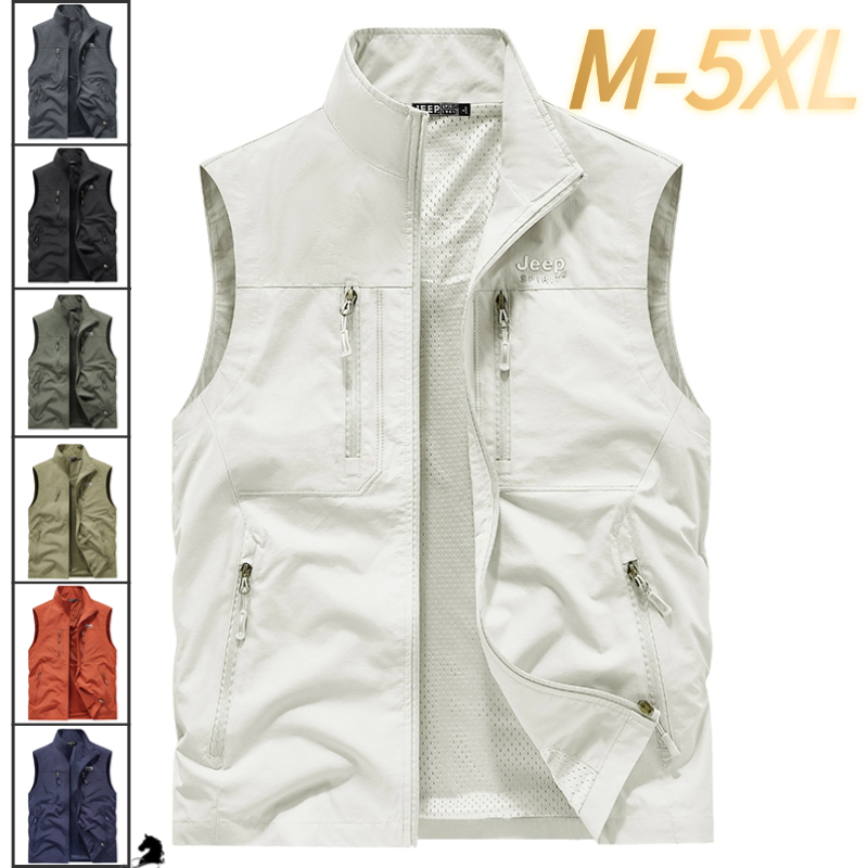 M-5xl Quick-Drying Breathable Vest Outdoor Leisure Multi-Pocket ตกปลาขนาดใหญ่เสื้อกั๊กบางเสื้อแจ็คเก็ต