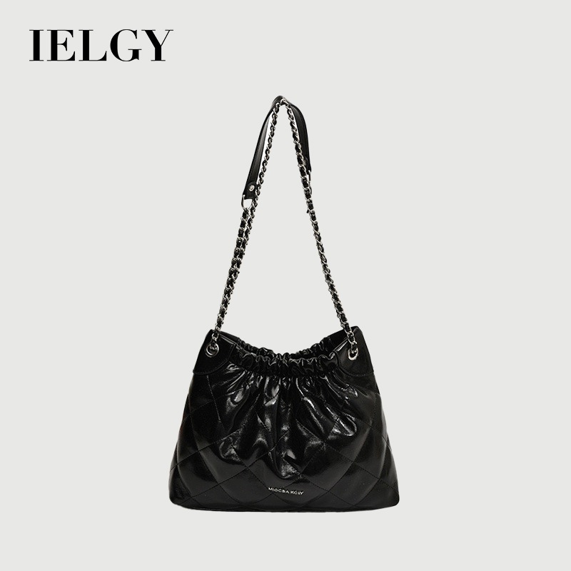 IELGY กระเป๋าโซ่เพชรความจุขนาดใหญ่ไหล่เดียวข้ามร่างกายกระเป๋าถังเนื้อระดับไฮเอนด์