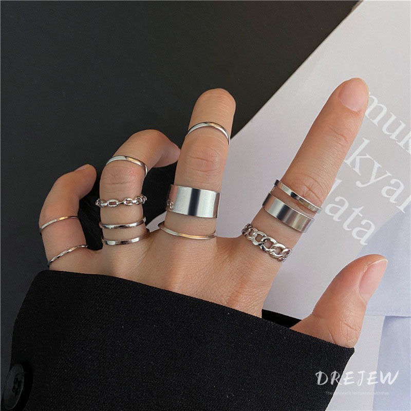 เดรช พังก์รอบเปิดแหวน10ชิ้นโลหะเงินแฟชั่นเครื่องประดับมือ