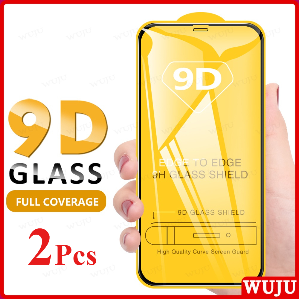 WUJU 2 ชิ้น ความแข็ง 9H คุณภาพสูง 9D ปกเต็ม ฟิล์มกระจก compatible for iPhone 17 11 12 13 14 15 16 Pro Max 7 8 Plus XS Max XR X SE Air