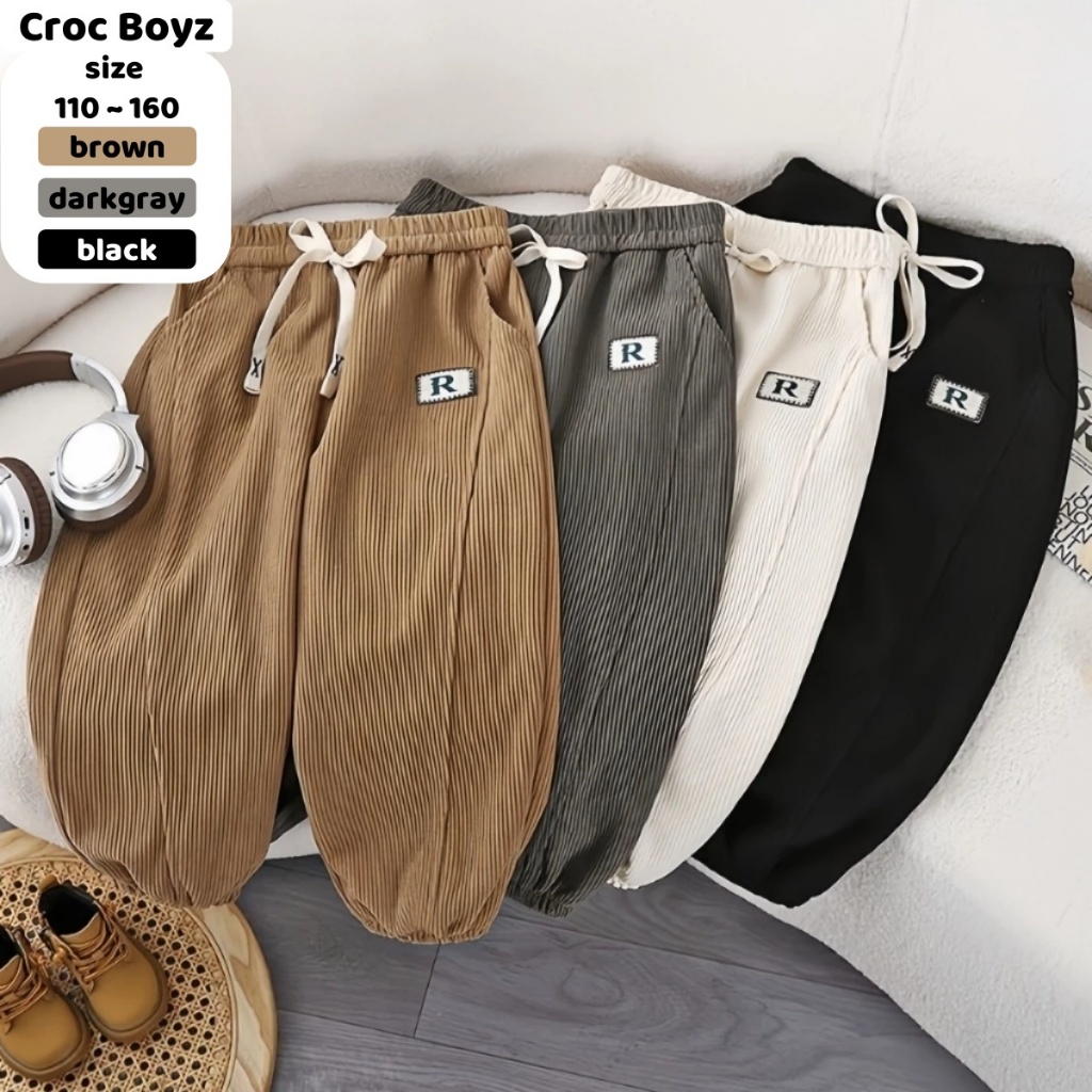Croc Boyz พร้อมส่ง กางเกงรัดเท้าเด็กชายน่ารัก กางเกงลำลองขายาว เอวยางยืด สะดวกสบาย ผ้านิ่ม ไซส์ 110-160