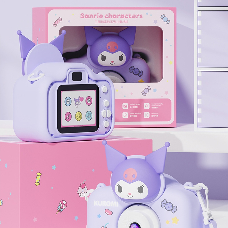 เด็กกล้องดิจิตอล 4800W พิกเซล Sanrio Kuromi Melody 1080P HD กล้องวิดีโอของเล่นเด็กด้านหน้าด้านหลังกล้องคู่ MP3 เพลงสําหรับ Selfie Video
