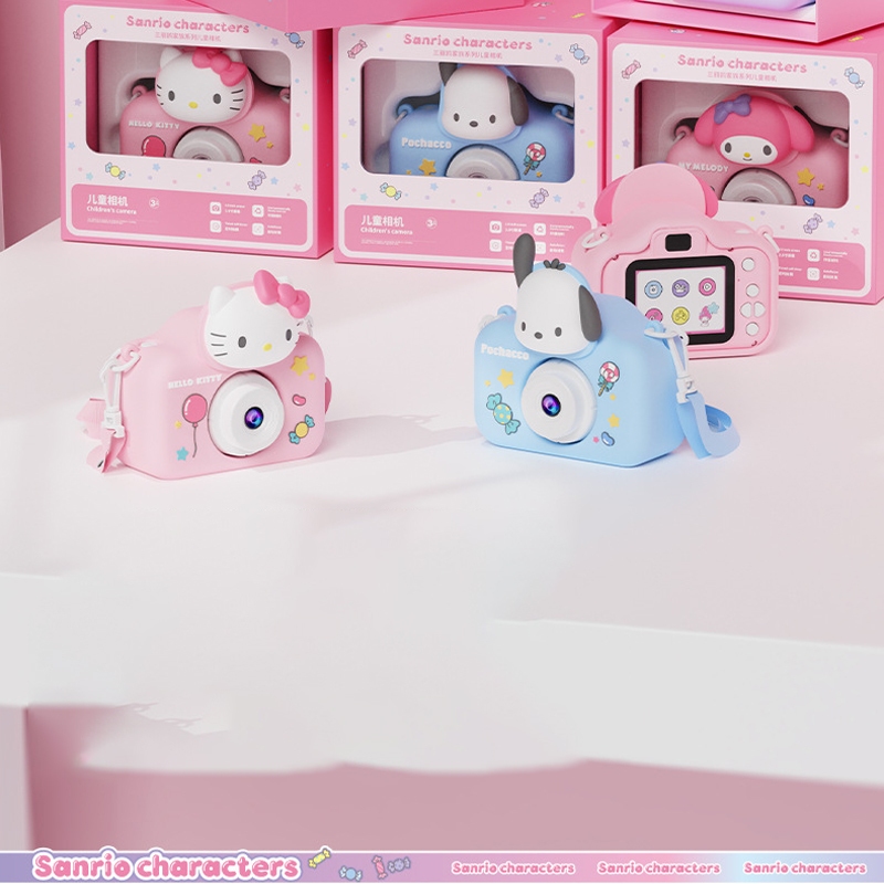 เด็กกล้องดิจิตอล 4800W พิกเซล Sanrio Kuromi Melody 1080P HD กล้องวิดีโอของเล่นเด็กด้านหน้าด้านหลังกล้องคู่ MP3 เพลงสําหรับ Selfie Video