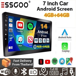 ESSGOO Bluetooth Car MP5 Player 7 Polegada 2 Din 4 + 64GB Android Tela Reversa Touch Carplay Sem Fio E Multimídia