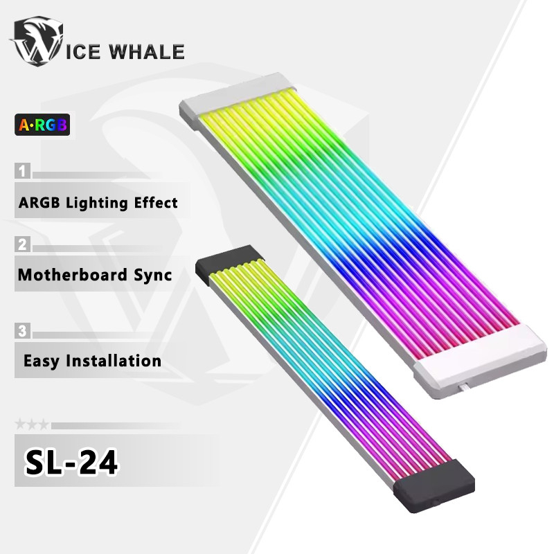 Ice Whale SL-24 PC RGB ARGB  Light Strip Neon Line 24PIN motherboard 8PIN graphics card Luminous Power Supply Line 5V 3pin ARGB motherboard sink