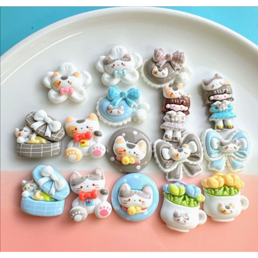 16ชิ้นน่ารักแมวสีฟ้าเรซิ่นเสน่ห์สําหรับ ทําเอง (9-374)