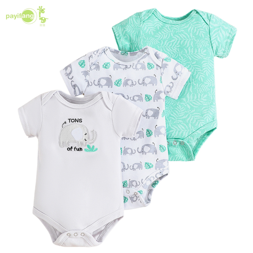 PAYI BABY-3ชิ้น ขายร้อนช้างออกแบบชุดบอดี้สูทแขนสั้นเด็กทารกผ้าฝ้าย 100% บอดี้สูทเด็ก ทารก