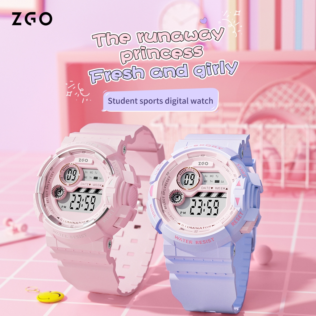 ZGO นาฬิกาดิจิตอล กันน้ำได้ สไตล์สปอร์ต สำหรับเด็กผู้หญิง นักเรียน เด็กเล็ก แบบน่ารัก สีสันสดใส 821