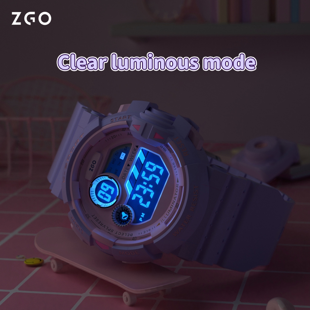 ZGO นาฬิกาดิจิตอล กันน้ำได้ สไตล์สปอร์ต สำหรับเด็กผู้หญิง นักเรียน เด็กเล็ก แบบน่ารัก สีสันสดใส 821