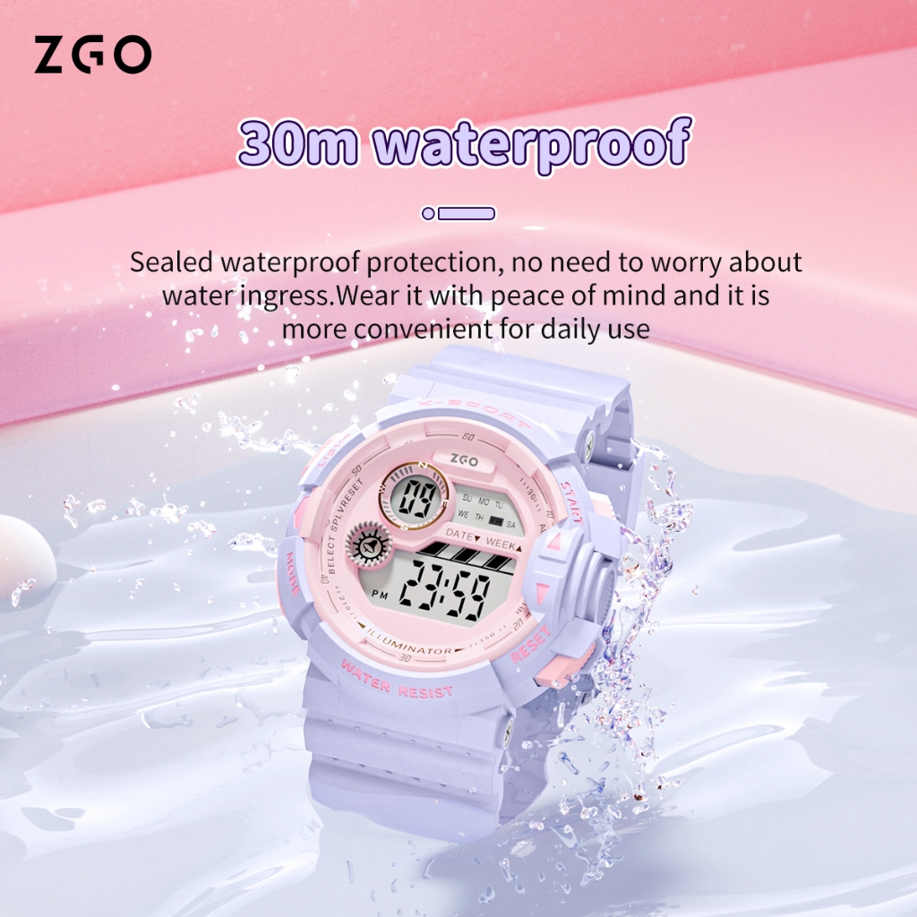 ZGO นาฬิกาดิจิตอล กันน้ำได้ สไตล์สปอร์ต สำหรับเด็กผู้หญิง นักเรียน เด็กเล็ก แบบน่ารัก สีสันสดใส 821