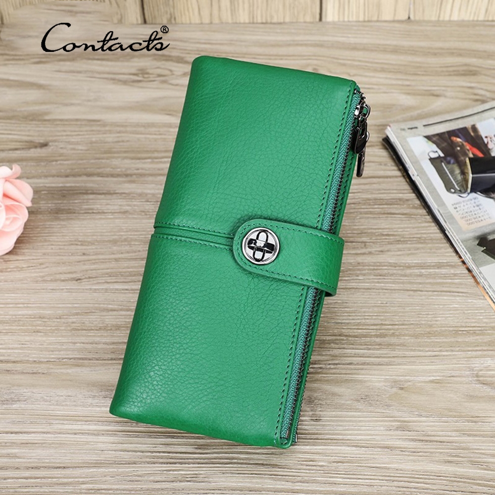 CONTACT'S กระเป๋าสตางค์ ใบยาว หนังแท้ มีซิป พร้อมช่องใส่บัตร ใส่โทรศัพท์ได้ สําหรับผู้หญิง