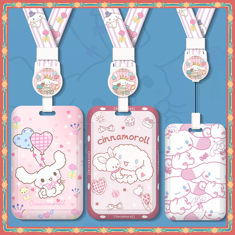 Sanrio Cinnamoroll Hard Shell Multifunctional Retractable Long Rope Card Holder Easy Pull Buckle EasyCard Card Holder Anti-Lost Protective Case Bag Charm Bus MRT Card Holder ABS ID Holder