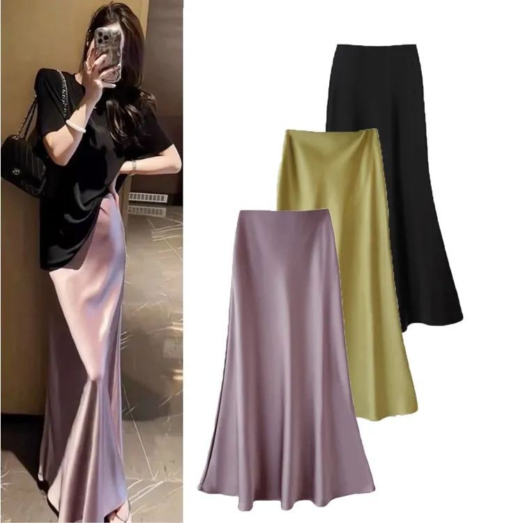 แฟชั่นผู้หญิง Maxi Fishtail กระโปรงยาวเอวสูงดินสอมุสลิม A-Line กระโปรง Causal สีธรรมดาแฟชั่น Clouthes หลวม Plus ขนาด #3221