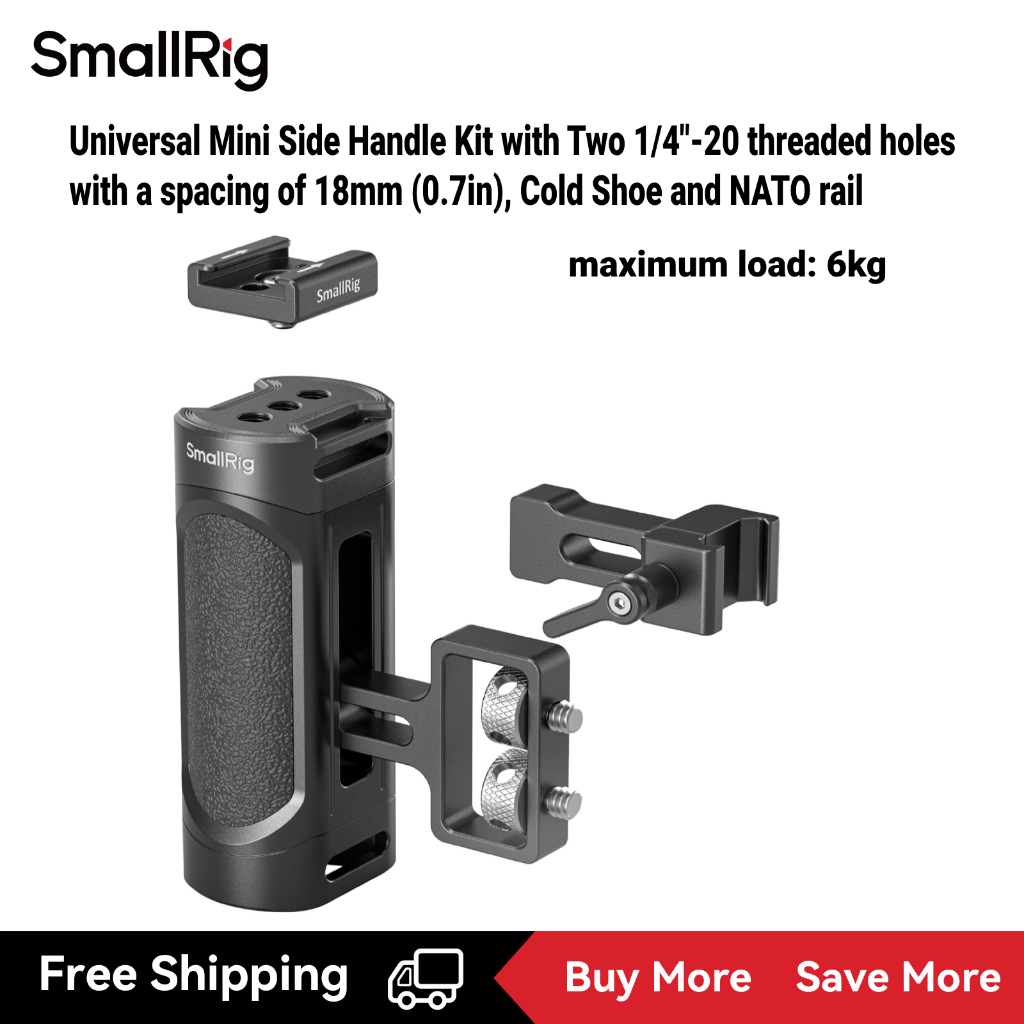 Smallrig Universal mini Side Handle Kit, โหลดสูงสุด 6kg (13.2lbs), มีราง Nato, รองเท้าเย็นและรูเกลีย