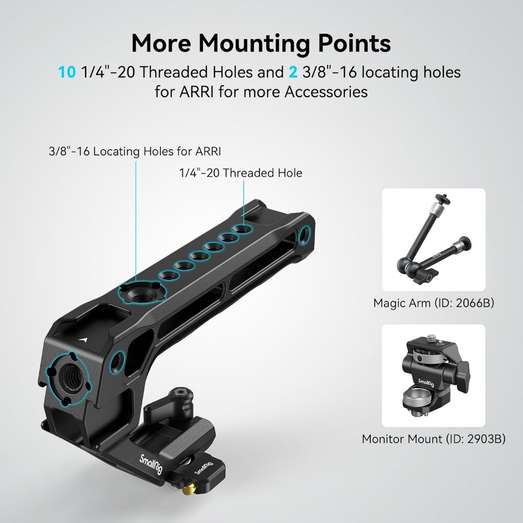 Smallrig น้ําหนักเบา NATO Top Handle, Max Load 10 กก. (22 ปอนด์), Universal Top Handle พร้อมอะแดปเตอร์รองเท้าเย็น 5 อัน - 4345