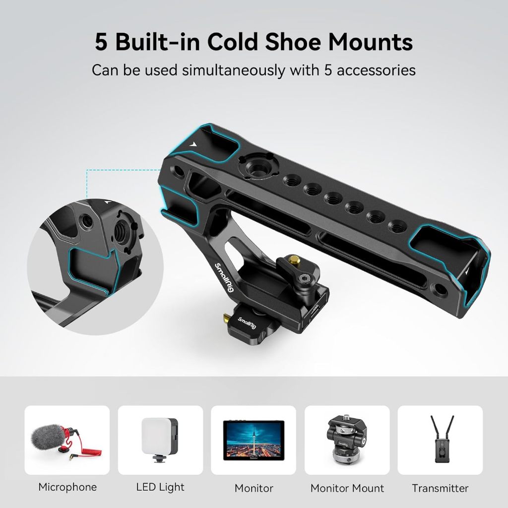 Smallrig น้ําหนักเบา NATO Top Handle, Max Load 10 กก. (22 ปอนด์), Universal Top Handle พร้อมอะแดปเตอร์รองเท้าเย็น 5 อัน - 4345