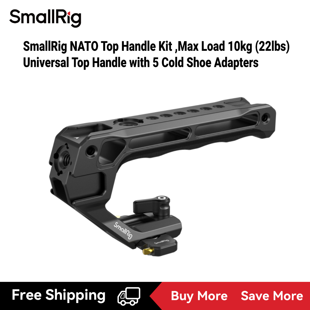 Smallrig น้ําหนักเบา NATO Top Handle, Max Load 10 กก. (22 ปอนด์), Universal Top Handle พร้อมอะแดปเตอร์รองเท้าเย็น 5 อัน - 4345