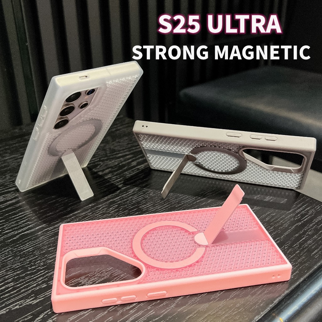 SAMSUNG วงเล็บที่มองไม่เห็นเคสกระจายความร้อนสําหรับsamsung Galaxy S25 Plus S24 Ultraพร้อมตาข่ายแม่เหล็กที่แข็งแกร่งBreathable Hollow Cellular Hole Slim Hardเคสโทรศัพท์