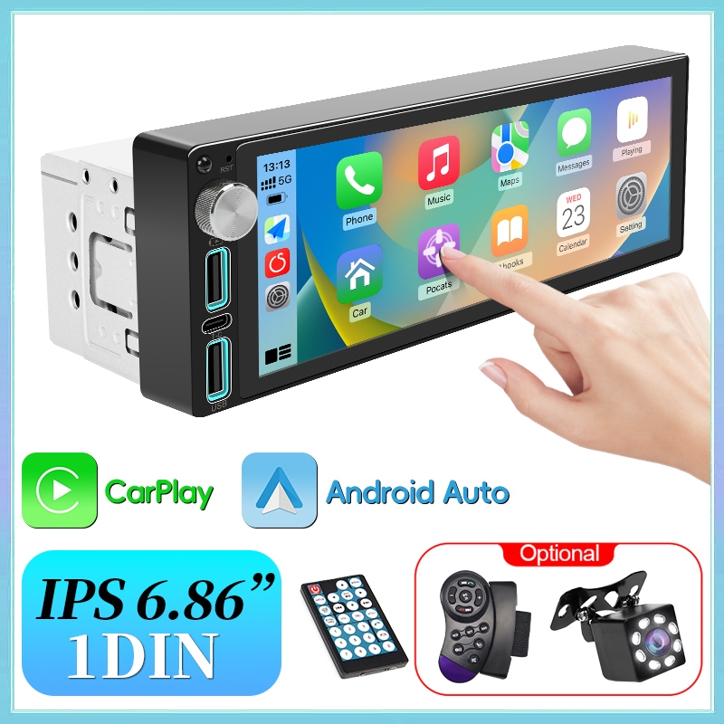 Carplay Android Auto รถวิทยุ 12V 1Din บลูทูธ MP5 Player หน้าจอสัมผัส FM