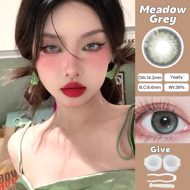 O2girl (COD) 2 ชิ้น Power(0 ~-8.00) คอนแทคเลนส์สีเขียวสี Violet Natural Soft Eye เลนส์รายปีใช้ 14.2 