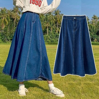 high waist jeans skirt Plus size Umbrella long denim skirt for women Elasticity blue korean palda