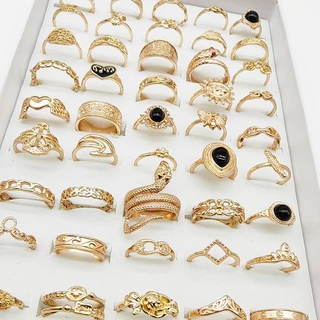 50 ชิ้น/ล็อตขายส่งผสมสไตล์โลหะผสม Finer แหวนผู้หญิง Vintage Silver Plated แหวนโอปอลเครื่องประดับสีดําเคลือบผีเสื้อหญิง