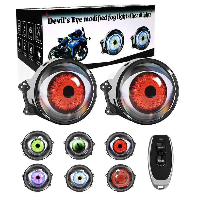 รีโมทคอนโทรลแบบไดนามิก 3 นิ้ว 3D แบบไดนามิก Devil Eyes เลนส์ไฟหน้ารถ Devil Eyes eagle eye ไฟ 6 โหมดสําหรับ 12 V-24 V รถเลนส์ตา Retrofit ชุดรถอุปกรณ์เสริม