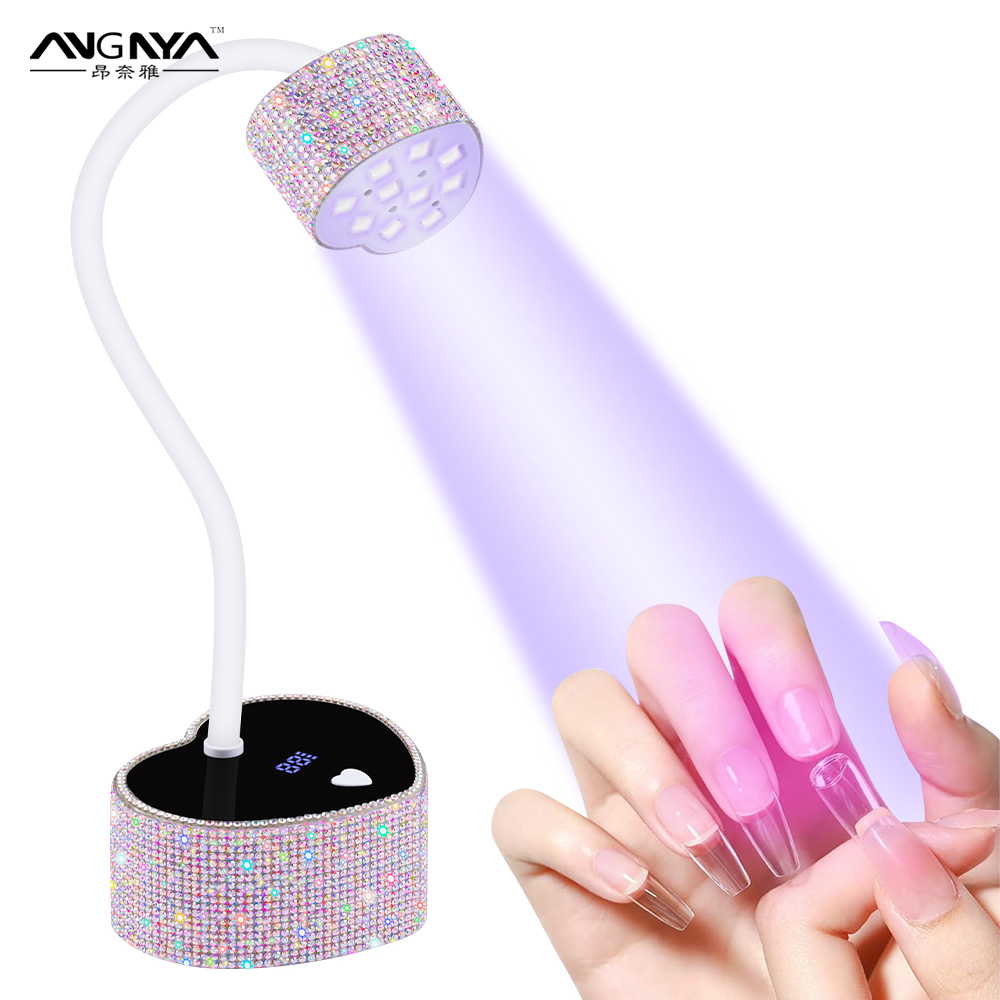 Angnya UV LED โคมไฟเล็บไฟ UV แบบชาร์จไฟได้สําหรับเล็บเจลเครื่องเป่าเล็บแบบพกพาไร้สาย 360°โคมไฟบ่มโปแ