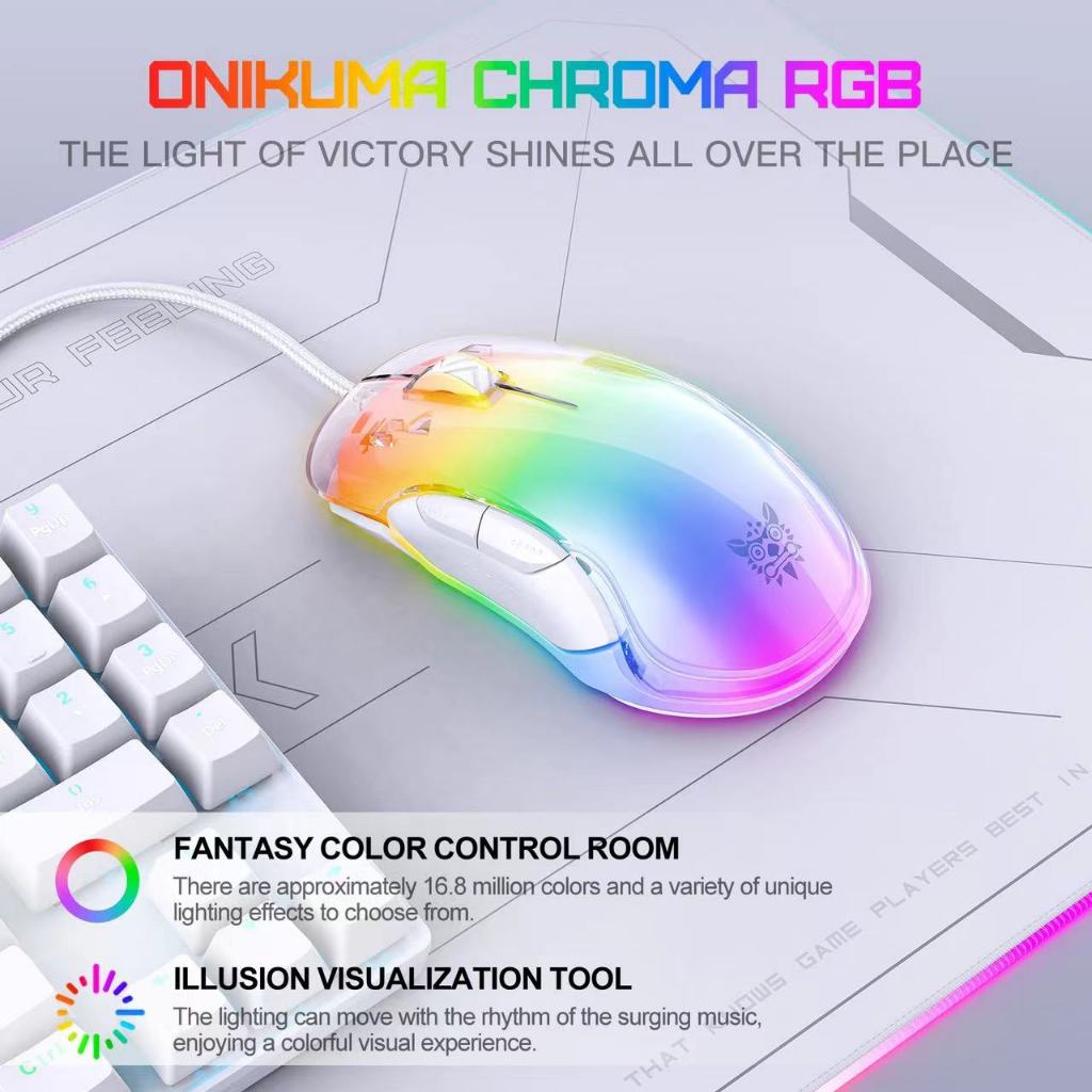 Onikuma CW925 เมาส์สําหรับเล่นเกม Optical Gaming Mouse ความแม่นยําสูงปรับ DPI800-12800 RGB Backlight