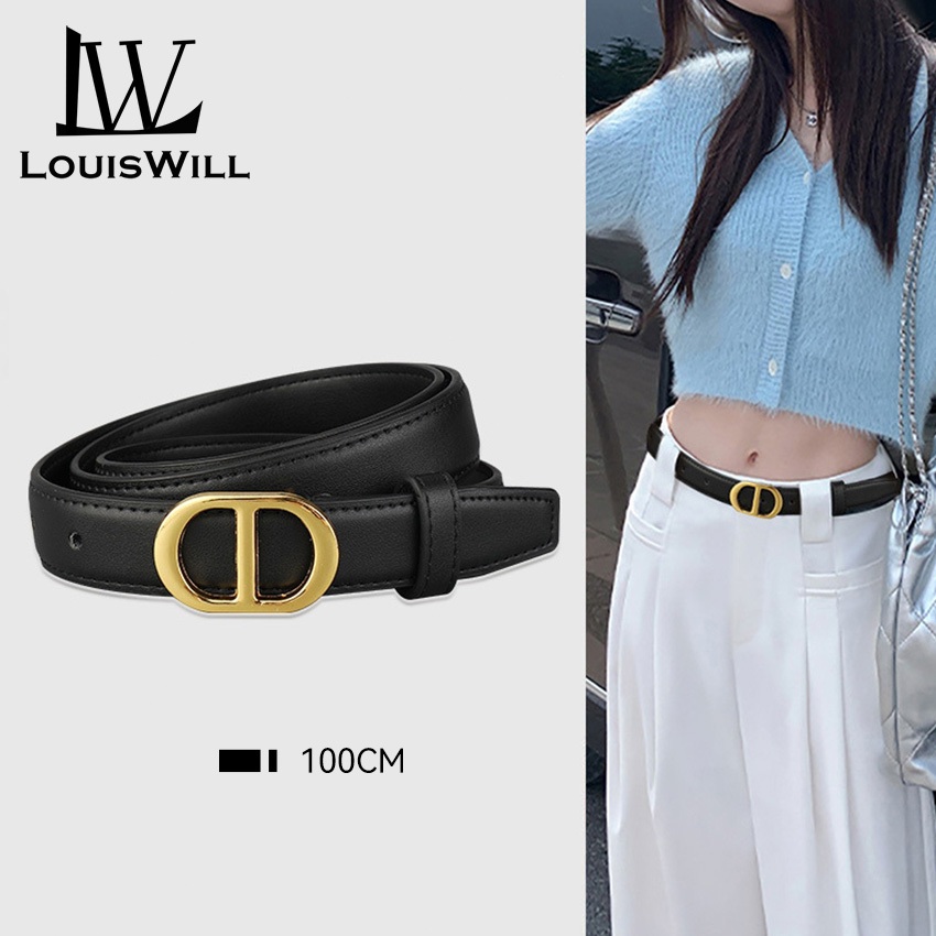 LouisWill เข็มขัดผู้หญิงแฟชั่นเข็มขัดหนังหรูหราโกลเด้นหัวเข็มขัดออกแบบปรับสาวสุภาพสตรียาวสายรัดเข็มขัดชุดเสื้อโลหะผสมหัวเข็มขัดจดหมายหัวเข็มขัดทองตกแ