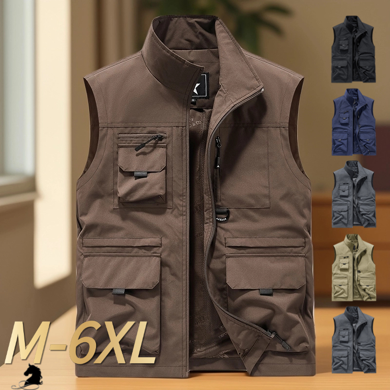 M-6xl Outdoor Casual Multi-pocket Plus Size Vest Mens Workwear แขนกุด Quick-Drying Jacket