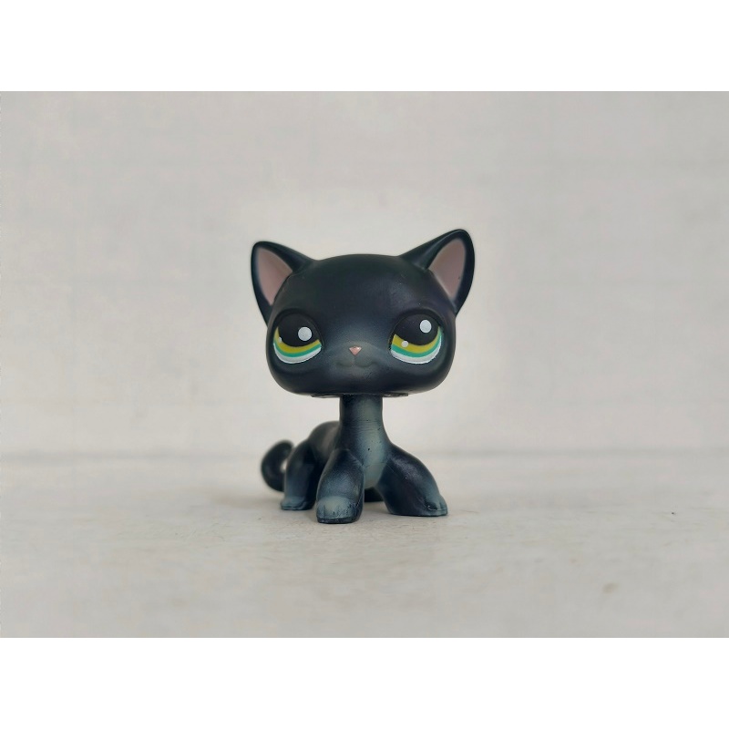 Lps รูปผมสั้นสีดําแมวตาสีเขียว #336 Littlest Pet Shop ของเล่น